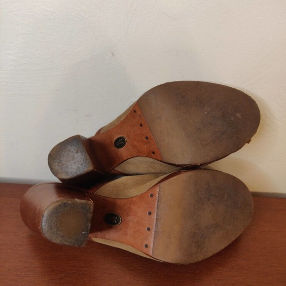 Frye Women's Shoes Mules Tan Suede Brown Block Heel Size 8 Clogs. - Picture 6 of 7